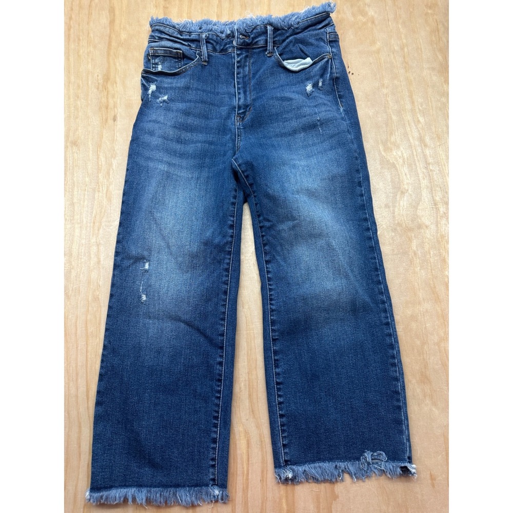 Judy Blue Los Angeles Frayed Raw Waist Wide Leg Cropped Jeans Blue 11/30 JB65503